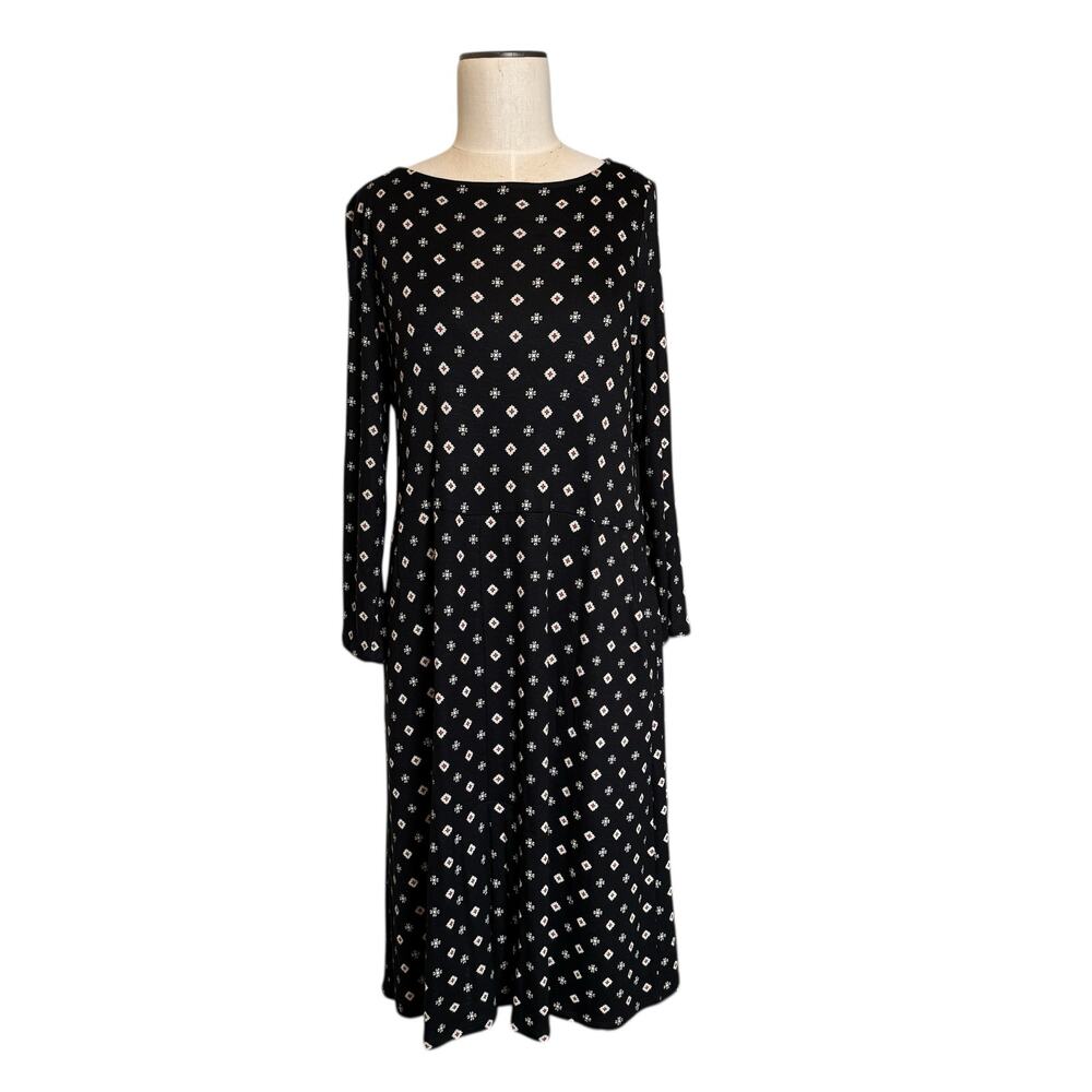 J. Jill Dress Womens M Knit Graphic Print Knee Length Shift 3/4 Sleeves Pockets